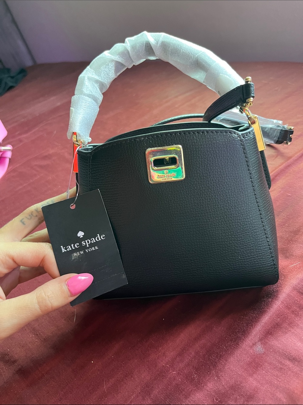 kate spade black pebbled leather mini top-handle bag